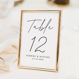 Numeração De Mesa Casamento com Letra Preta Minimalista Moderna