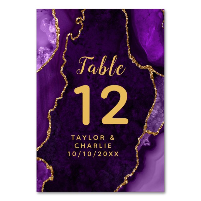 Numeração De Mesa Casamento com mármore roxo e Dourado (Frente)