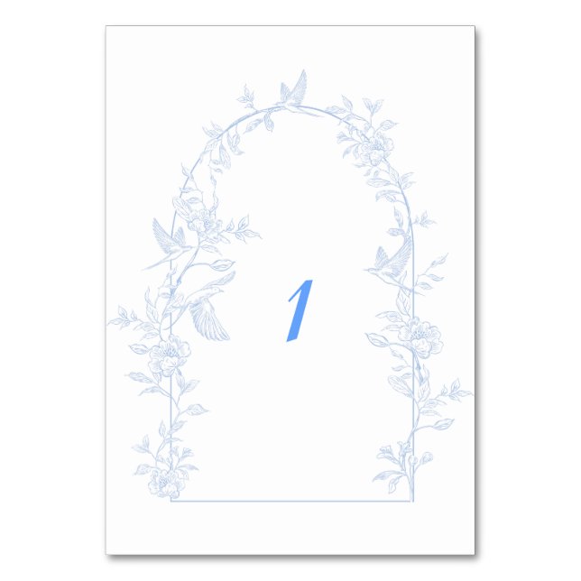 Numeração De Mesa Casamento com Moldura de Arca Floral Azul (Frente)