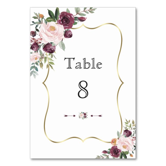 Numeração De Mesa Casamento com Moldura Dourada e Floral em Bege com (Frente)
