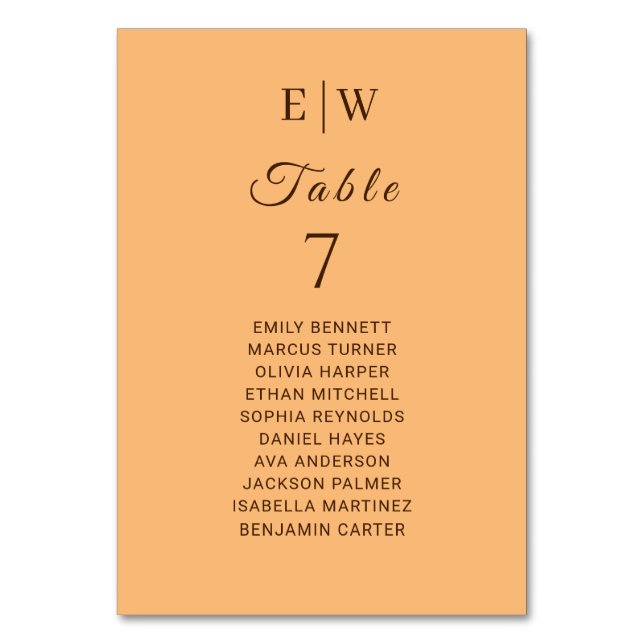 Numeração De Mesa Casamento com Monograma de Pêssego Simples Elegant (Frente)
