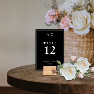 Numeração De Mesa Casamento com Monograma Preto Elegante