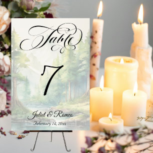 Numeração De Mesa Casamento com Montanha em Aquarela e Caligrafia