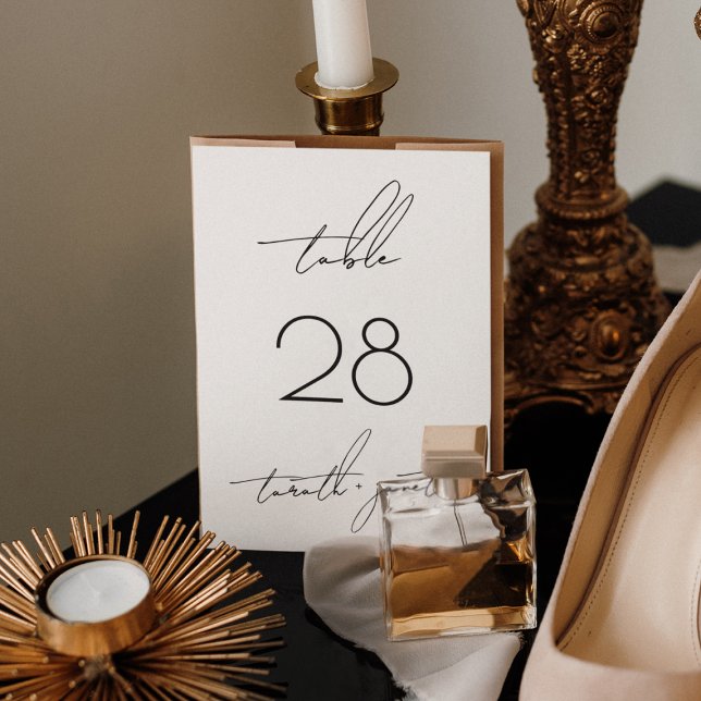 Numeração De Mesa Casamento com Na moda de Script Branco Preto (Criador carregado)