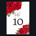 Numeração De Mesa Casamento com Na moda de Script do Rich Rosa verme<br><div class="desc">Uma abundância de rosas vermelhas ricas decora os cantos superior esquerdo e inferior direito e o número da sua mesa está no centro. A Mesa da palavra de cabeçalho está em um conjunto elegante de tipografia em preto, e o número da tabela pode ser facilmente personalizado. O plano de fundo...</div>