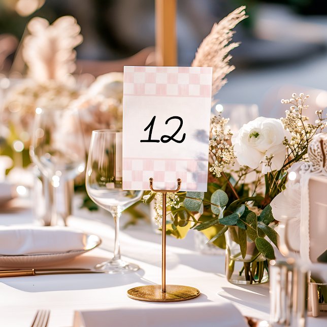 Numeração De Mesa Casamento com Padrão de Xadrez Rosa Pintado (Criador carregado)