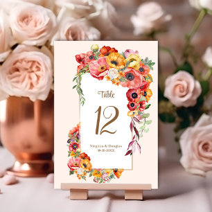 Numeração De Mesa Casamento com Poppies Vibrantes