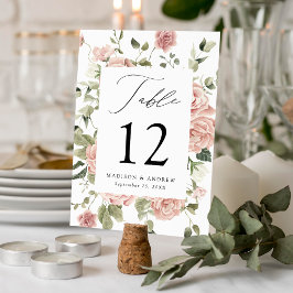Numeração De Mesa Casamento com Rosas e Folhagens Elegantes Bege-Ros