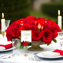 Numeração De Mesa Casamento com Rosas vermelhas Douradas Românticas