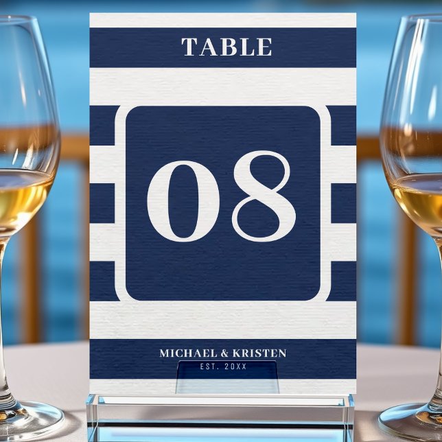 Numeração De Mesa Casamento com Striped Azul Náutico (Criador carregado)