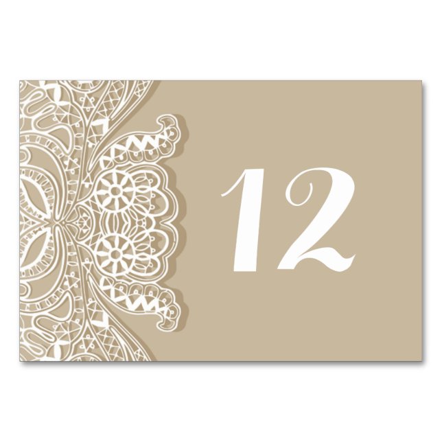Numeração De Mesa Casamento com Taupe de rendas brancas clássicas do (Frente)