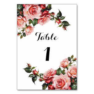Numeração De Mesa Casamento cor-de-rosa e rosas vermelhas
