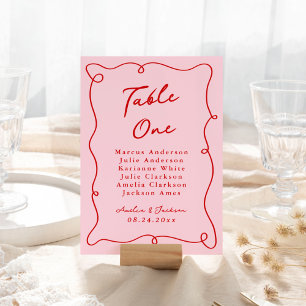 Numeração De Mesa Casamento Cor-de-Rosa e Vermelho Desenhado à Mão C