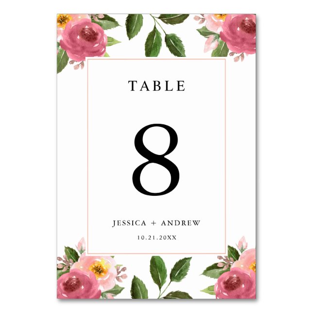 Numeração De Mesa Casamento Cor Flórida Floral Rosa Esbranquiçada (Frente)