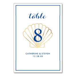 Numeração De Mesa Casamento Costeiro de Seashell Dourado Elegante