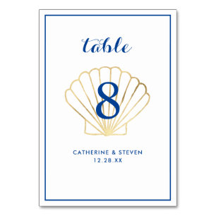 Numeração De Mesa Casamento Costeiro de Seashell Dourado Elegante