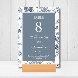 Numeração De Mesa Casamento Cristão Floral Azul Chinoiserie