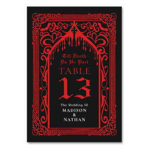 Numeração De Mesa Casamento da Catedral do Vampiro Gótico Vermelho