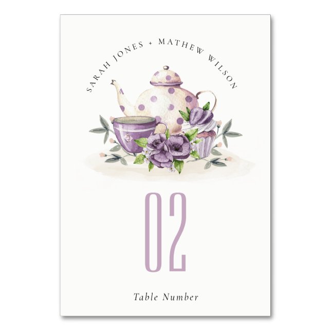 Numeração De Mesa Casamento da Taça Elegante Lilac Purple Flor (Frente)