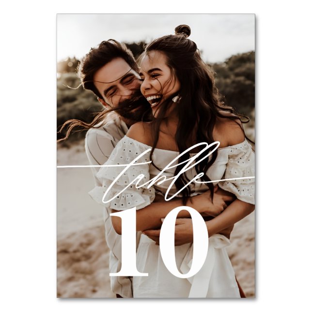 Numeração De Mesa Casamento de 2 Fotos do Script Moderno (Frente)