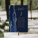 Numeração De Mesa Casamento de Agata Azul Dourada Elegante Marinho<br><div class="desc">A borda esquerda desta elegante e moderna placa de número da mesa de casamento apresenta uma marinho azul de aquarela agata borda aparada com falso brilho dourado. A palavra "mesa" aparece em um guião de escrita manual dourada sobre um fundo azul marinho. Adicione os nomes dos seus convidados que estão...</div>