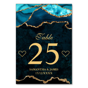Numeração De Mesa Casamento de Ágata Falsa Brilho Azul e Dourado