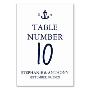 Numeração De Mesa Casamento de Âncora Azul Marinho Náutico Monograma