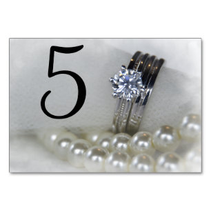 Numeração De Mesa Casamento de Anéis Diamantes e Pérolas Brancas