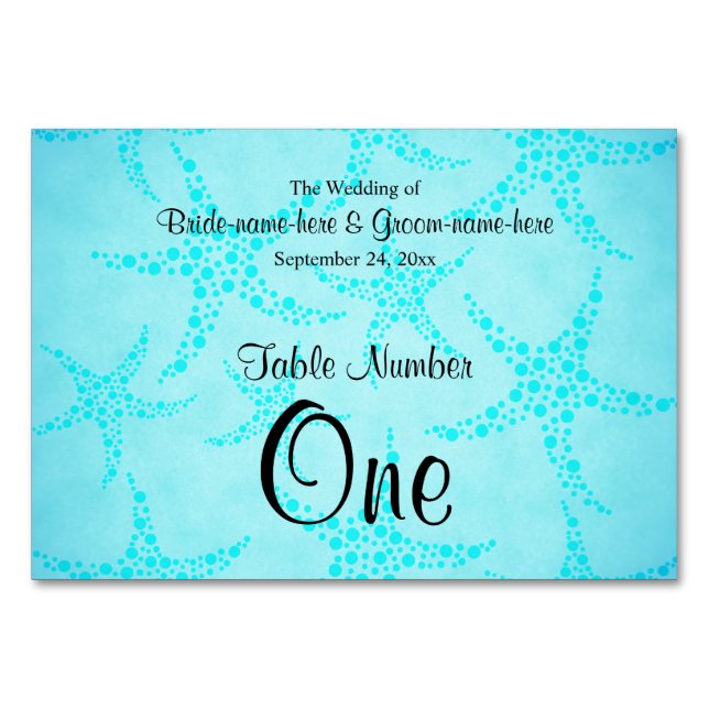 Numeração De Mesa Casamento de Aqua e Turquoise Starfish. (Frente)