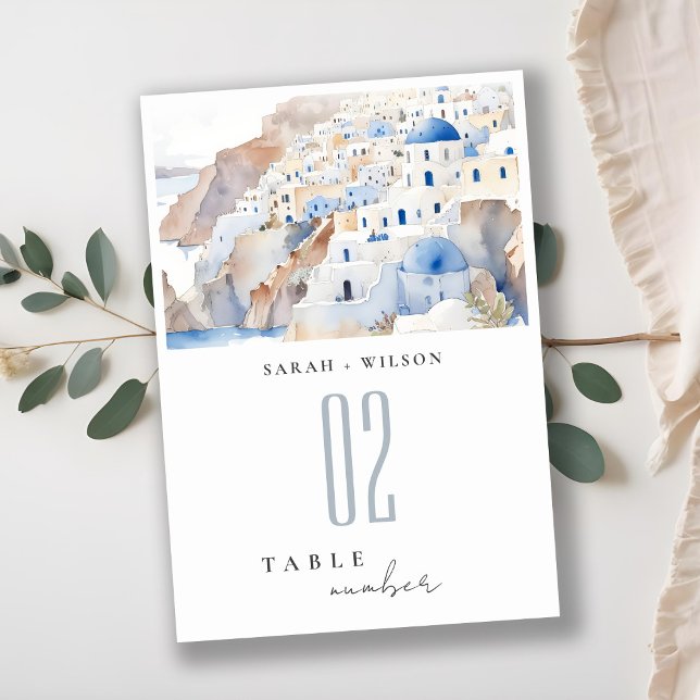 Numeração De Mesa Casamento de Aquarela com Grécia Chic Santorini (Criador carregado)