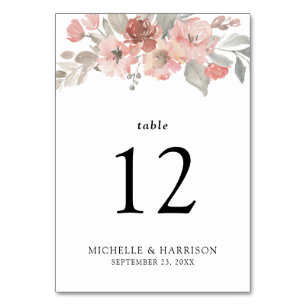 Numeração De Mesa Casamento de Aquarela Floral Cor-de-Rosa-Blush Ele