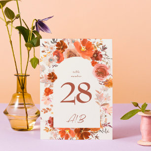Numeração De Mesa Casamento De Arca Botânica Floral De Laranja Queim