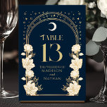 Numeração De Mesa Casamento de Arch Elegante Celestial Marinho Nouve<br><div class="desc">Elevem seu evento com elegância! Essas placas de mesa Art Nouveau apresentam arcos de ouro, estrelas cintilantes e delicadas flores brancas colocadas sobre um pano de fundo azul marinho — um design eterno para casamentos, jantas ou celebrações. Adicione um toque de charme de vintage à sua decoração de mesa hoje!...</div>