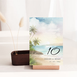Numeração De Mesa Casamento de Árvores de Palma de Praia Tropical de