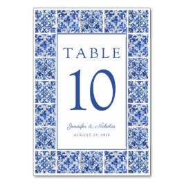 Numeração De Mesa Casamento de Azulejos Azuis Elegante do Mediterrân