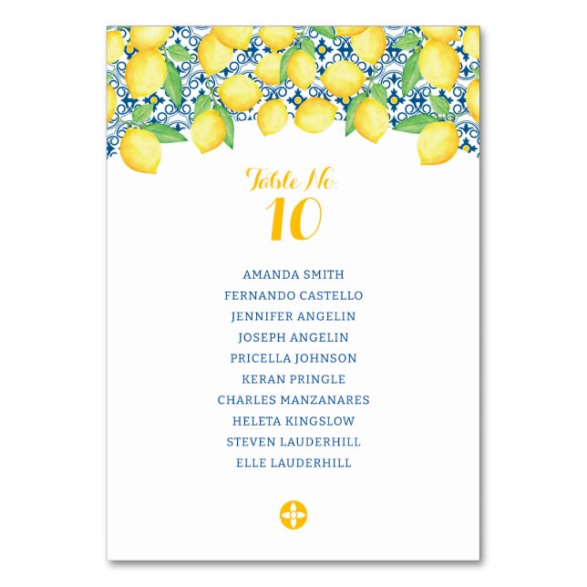 Numeração De Mesa Casamento de Azulejos do Mediterrâneo com Limões d (Frente)