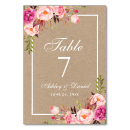 Numeração De Mesa Casamento de Blush Cor Floral Rosa Rosa Kraft