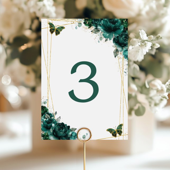 Numeração De Mesa Casamento de Borboletas Douradas Florais Verde Esm (Criador carregado)