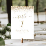 Numeração De Mesa Casamento de Borda Dourada Branca Moderna<br><div class="desc">A borda superior deste elegante número moderno da mesa de casamento apresenta um design dourado faux glitter. O texto personalizável combina manuscrito dourado,  fontes em copperplate e itálico em um fundo branco.</div>