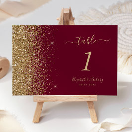 Numeração De Mesa Casamento de Borda Dourada  Vermelha Moderna Burgu