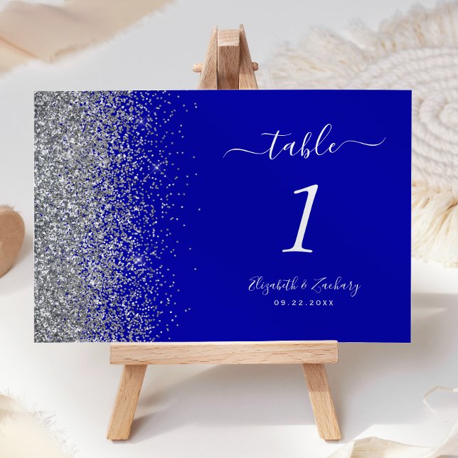 Numeração De Mesa Casamento de Borda Glitter Azul Real Moderno (Criador carregado)