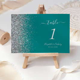 Numeração De Mesa Casamento de Borda Glitter Azul-Teal Moderno