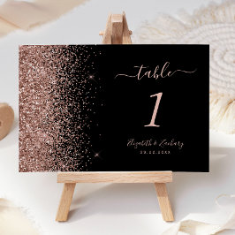 Numeração De Mesa Casamento de Borda Glitter Dourada com Rosa preto