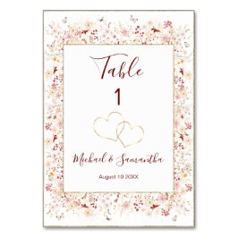 Numeração De Mesa Casamento de Borgonha e Flor Selvagem