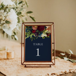 Numeração De Mesa Casamento de Borgonha Floral marinho Azul-Moody