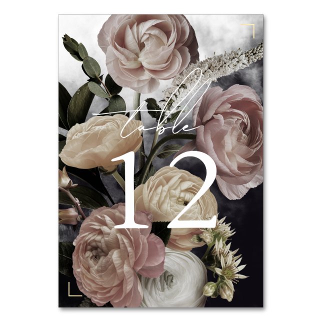 Numeração De Mesa Casamento de Bouquet Rosa Negra-Fumaça (Frente)