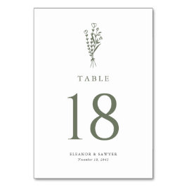 Numeração De Mesa Casamento de Buquê Floral Minimalista Taupe Verde