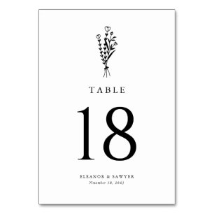 Numeração De Mesa Casamento de Buquê Floral Mínimo Moderno Negro
