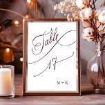 Numeração De Mesa Casamento de Burgundy Luxury Calliografia Número 1<br><div class="desc">Mesa 17. Verifique todos os números disponíveis. | Luxo e elegante número da mesa de casamento com caligrafia elegante com suas iniciais. Para uma personalização mais avançada deste design,  clique no BOTÃO FERRAMENTA DESIGN AZUL acima!</div>