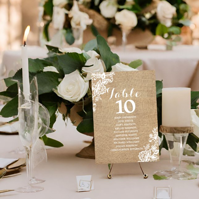 Numeração De Mesa Casamento De Burlap E Lace Rustic Country (Criador carregado)